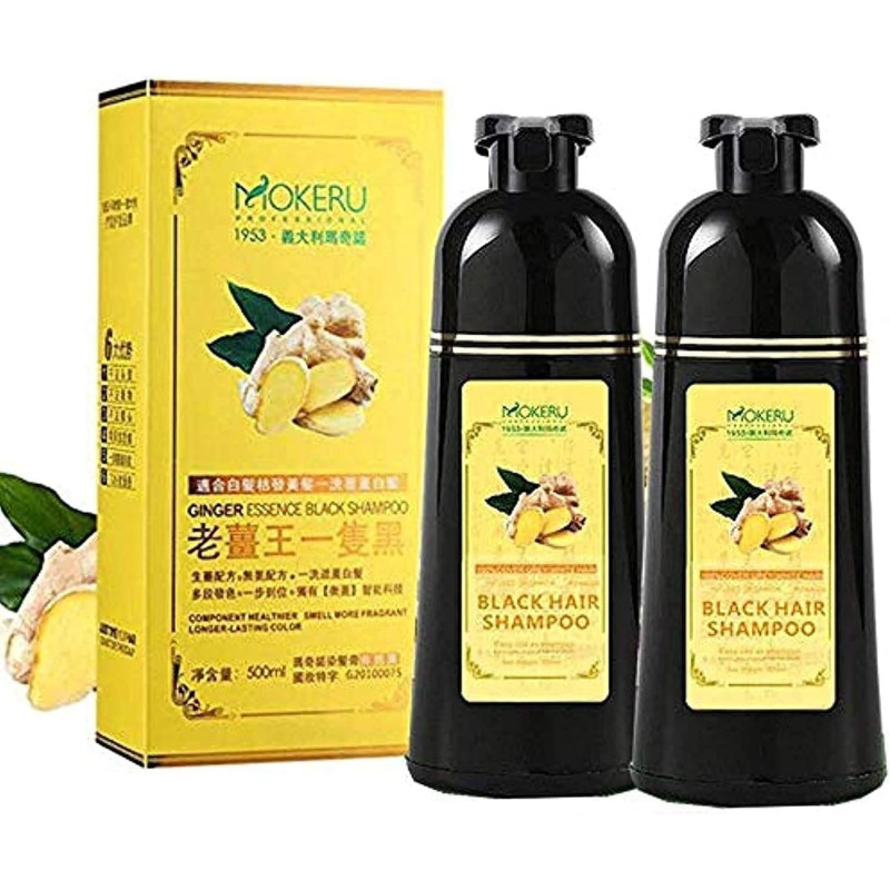 Mokeru Black Hair Shampoo With Ginger Essence, Pack Of 2, 500Ml Each