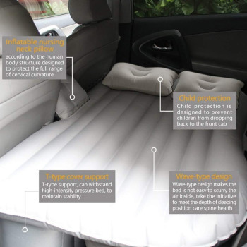 Car Travel Bed, Suv Air Mattresses Inflatable For Camping Children Rear Double Adjustable Sleeping Pad Airbed Seat Cover Cushion Flocking Cloth Mvp With Pump