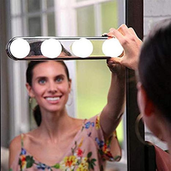 4 Bulb Led Makeup Mirror Light Suction Cup Installation Dressing Table Vanity Light Bathroom Wall Lamp