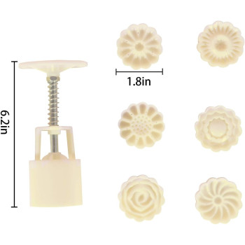 Lautechco Flower Mooncake Mold Hand Pressure Mould 1 Barrel 6 Stamps