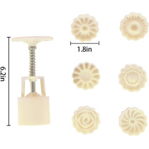 Lautechco Flower Mooncake Mold Hand Pressure Mould 1 Barrel 6 Stamps