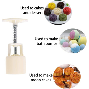 Lautechco Flower Mooncake Mold Hand Pressure Mould 1 Barrel 6 Stamps