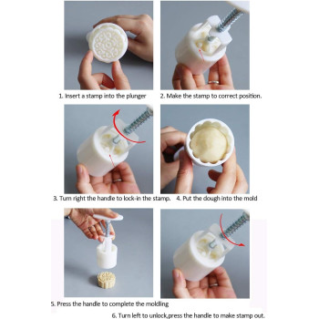 Lautechco Flower Mooncake Mold Hand Pressure Mould 1 Barrel 6 Stamps