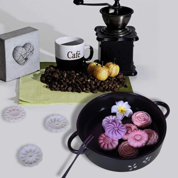 Lautechco Flower Mooncake Mold Hand Pressure Mould 1 Barrel 6 Stamps