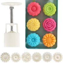Lautechco Flower Mooncake Mold Hand Pressure Mould 1 Barrel 6 Stamps