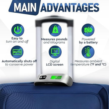 Luggage Scale, Digital Handheld Portable Hanging Baggage Scale For Travel, Suitcase Weight Scale With Rubber Paint Handle, Backlight Lcd Display, Temperature Sensor, 110Lb/50Kg, Battery Included