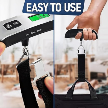 Luggage Scale, Digital Handheld Portable Hanging Baggage Scale For Travel, Suitcase Weight Scale With Rubber Paint Handle, Backlight Lcd Display, Temperature Sensor, 110Lb/50Kg, Battery Included