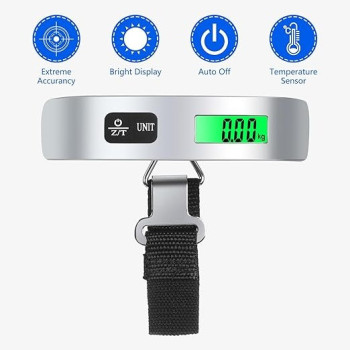 Vigind Digital Luggage Scale, Suitcase Scale With Temperature Sensor And 110 Pound Capacity Hanging Luggage Weight Scale For Travel, Battery Included