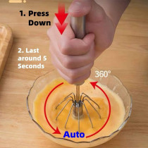 Exv Stainless Steel Semi-Automatic Egg Whisk 12 Inch, Hand Push Egg Beater Mixer Blender For Kitchen Cooking