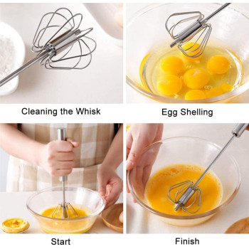 Exv Stainless Steel Semi-Automatic Egg Whisk 12 Inch, Hand Push Egg Beater Mixer Blender For Kitchen Cooking