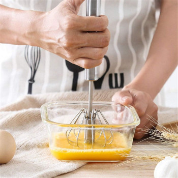 Exv Stainless Steel Semi-Automatic Egg Whisk 12 Inch, Hand Push Egg Beater Mixer Blender For Kitchen Cooking