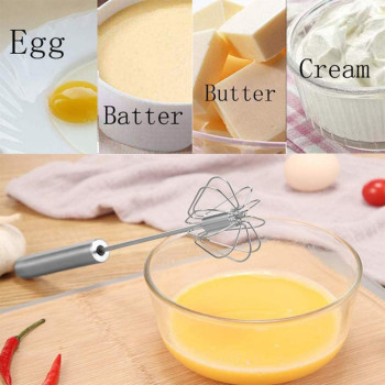 Exv Stainless Steel Semi-Automatic Egg Whisk 12 Inch, Hand Push Egg Beater Mixer Blender For Kitchen Cooking