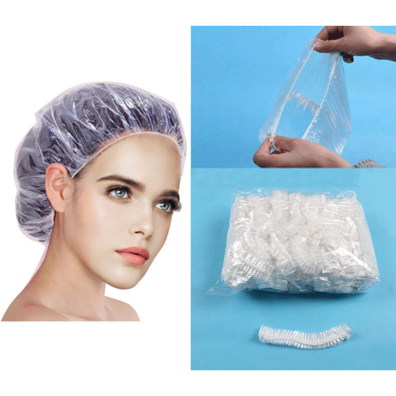 Smilee Hotsuae Shower Cap Disposable, Thickening Women Waterproof Shower Caps, Clear, 100 Pcs