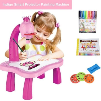 Indigo Drawing Projector For Kids With Light Music, Smart Projection Painting Set, Child Educational Learning Toys, Pink