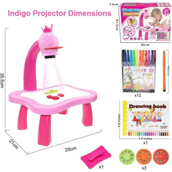 Indigo Drawing Projector For Kids With Light Music, Smart Projection Painting Set, Child Educational Learning Toys, Pink