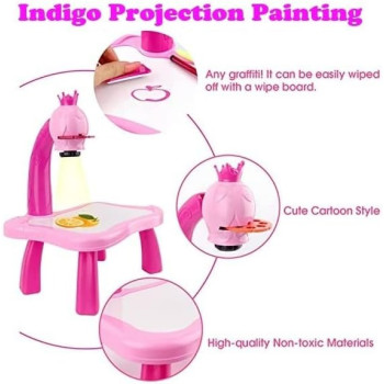 Indigo Drawing Projector For Kids With Light Music, Smart Projection Painting Set, Child Educational Learning Toys, Pink