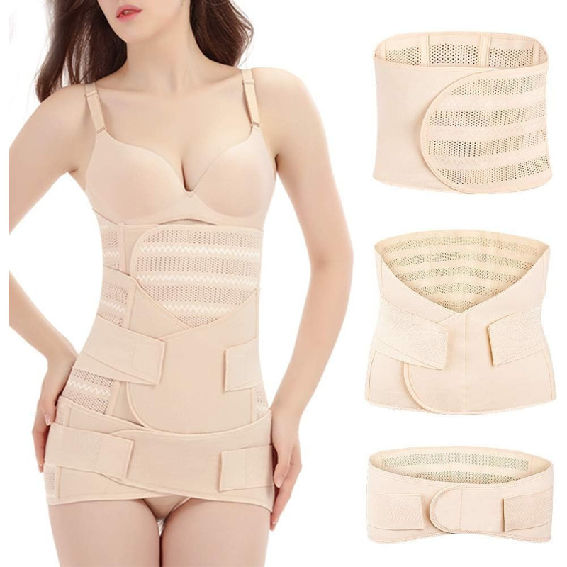 Olands 3 In 1 Postpartum Belt, Breathable Postpartum Recovery Postnatal Corset Belt After Pregnancy Maternity, Large (Beige)