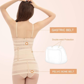Olands 3 In 1 Postpartum Belt, Breathable Postpartum Recovery Postnatal Corset Belt After Pregnancy Maternity, Large (Beige)