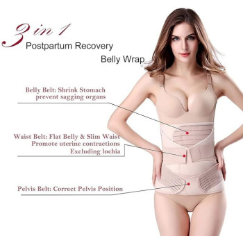 3 In 1 Postpartum Girdle Support Recovery Belly Band Corset Wrap Body Shaper For After Birth Postnatal C-Section Waist Pelvis Shapewear Wrap Girdle Support Band Belt Body Shaper