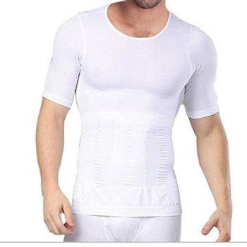 Men Corset Short Sleeves Tank Abdomen Vest Muscles Body Shaper, White (Xl)