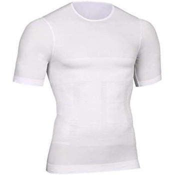 Men Corset Short Sleeves Tank Abdomen Vest Muscles Body Shaper, White (Xl)