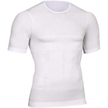 Men Corset Short Sleeves Tank Abdomen Vest Muscles Body Shaper, White (Xl)