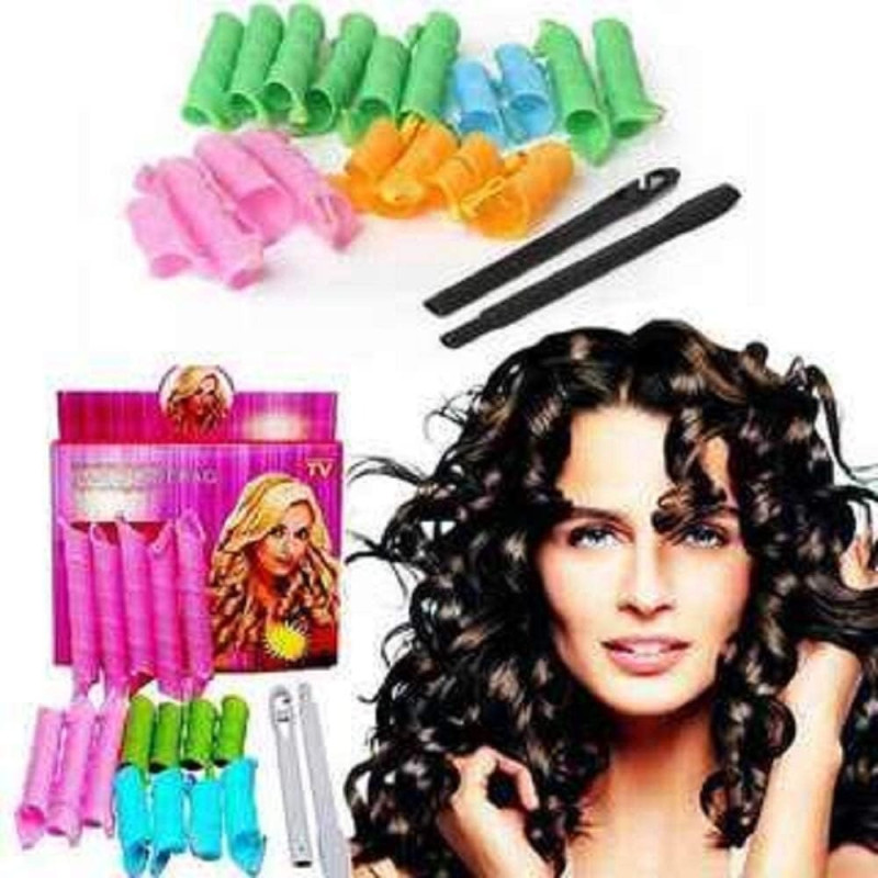 Net2Sale 18 Pcs Magic Hair Curler, Spiral Curler Styling Kit, Long Hair Curlers Curl Leverage Rollers Spiral Tool, Multicolour