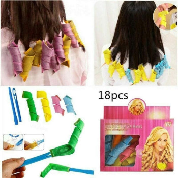 Net2Sale 18 Pcs Magic Hair Curler, Spiral Curler Styling Kit, Long Hair Curlers Curl Leverage Rollers Spiral Tool, Multicolour