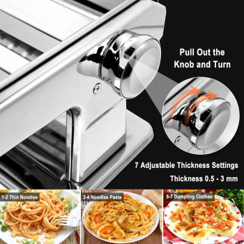 X Home Stainless Steel Pasta Maker Machine, 7 Adjustable Thickness Settings Roller And 2 Width Blades Dough Cutter For Spaghetti, Lasagna Or Ravioli Skins