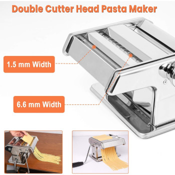 X Home Stainless Steel Pasta Maker Machine, 7 Adjustable Thickness Settings Roller And 2 Width Blades Dough Cutter For Spaghetti, Lasagna Or Ravioli Skins