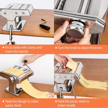 X Home Stainless Steel Pasta Maker Machine, 7 Adjustable Thickness Settings Roller And 2 Width Blades Dough Cutter For Spaghetti, Lasagna Or Ravioli Skins