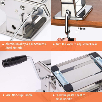 X Home Stainless Steel Pasta Maker Machine, 7 Adjustable Thickness Settings Roller And 2 Width Blades Dough Cutter For Spaghetti, Lasagna Or Ravioli Skins
