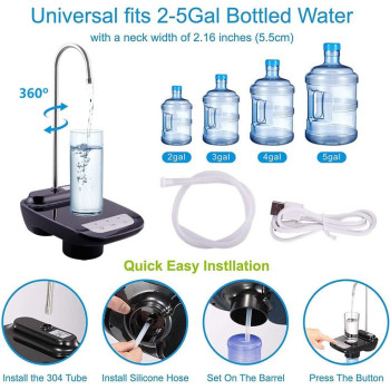 Rocomoco Drinking Water Dispenser Pump, Low Noise Usb Charging Automatic Water Pump For Universal 2-5 Gallon Bottle, Electric Portable Water Bottle Dispenser For Kitchen, Home, Office, Camp