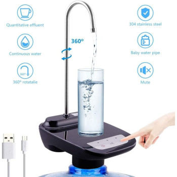 Rocomoco Drinking Water Dispenser Pump, Low Noise Usb Charging Automatic Water Pump For Universal 2-5 Gallon Bottle, Electric Portable Water Bottle Dispenser For Kitchen, Home, Office, Camp