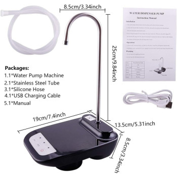 Rocomoco Drinking Water Dispenser Pump, Low Noise Usb Charging Automatic Water Pump For Universal 2-5 Gallon Bottle, Electric Portable Water Bottle Dispenser For Kitchen, Home, Office, Camp