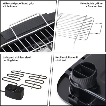 Haoxuan Electric Barbecue Grill, Non-Stick Barbecue Machine 5-Level Adjustable 2000W Household Electric Barbecue Grill Camping-Cooking And Barbecue Grill-Indoor Barbecue Grill-Easy To Clean