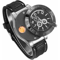 Enjoy-Unique New Military Usb Lighter Watch Men'S Casual Wristwatches With Windproof Flameless Cigarette Cigar Lighter, Black