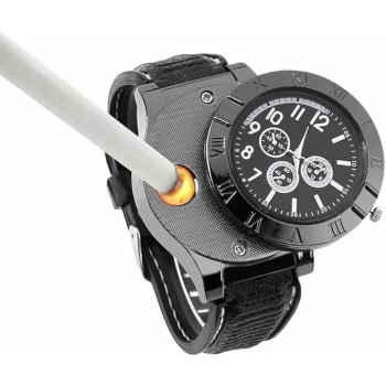 Enjoy-Unique New Military Usb Lighter Watch Men'S Casual Wristwatches With Windproof Flameless Cigarette Cigar Lighter, Black