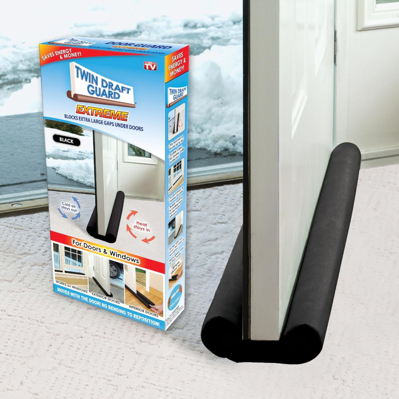 Twin Draft Guard Extreme For Doors, Black Patented And Trademarked
