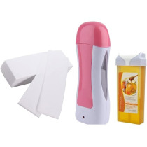 Single Cartridge Wax Heater Machine Waxing Kit Wax Warmer For Body Hair Removal With 100 Pieces Wax Paper Strip And 100G Cartridge Wax Honey, Set Of 3