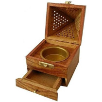 Pyramid Shape Incense Burner, Wooden Incense Box Ash Catcher, Brown