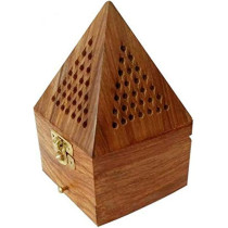 Pyramid Shape Incense Burner, Wooden Incense Box Ash Catcher, Brown