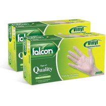 Falcon Vinyl Gloves Clear Pre-Powdered Medium, 2 Packs x 100 Pieces