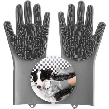 Aufew Magic Pet Grooming Gloves Dog Bathing Shampoo Brush, Heat Resistant Eco-Friendly Silicone Hair Removal Gloves With High Density Teeth For Cats, Dogs