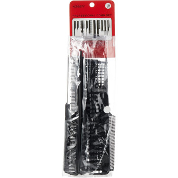 Professional Parlour And Salon Use Hair Comb Set, Black, 10 Piece