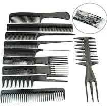 Professional Parlour And Salon Use Hair Comb Set, Black, 10 Piece