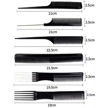 Professional Parlour And Salon Use Hair Comb Set, Black, 10 Piece