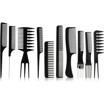 Professional Parlour And Salon Use Hair Comb Set, Black, 10 Piece