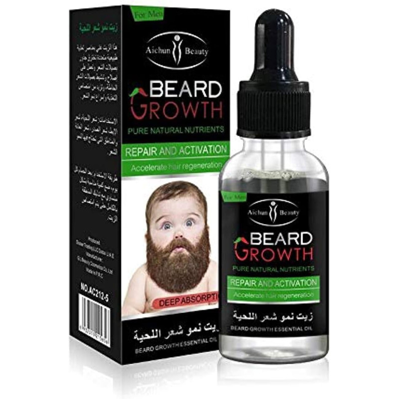 Aichun Beauty Men Moustache Beard Essential Oil Liquid Beard Growth Fast Enhance Facial Whiskers Nutrition Hair Oil, 30 Ml