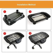 Electric Smokeless Indoor Bbq Grill, Five Speed Thermostat, Height Adjustable Grilling Net, Digital Temperature Control Kitchen Indoor Barbecue